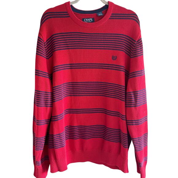 Chaps Men’s Red Navy Striped Cotton Sweater Preppy size XXL - Picture 3 of 6